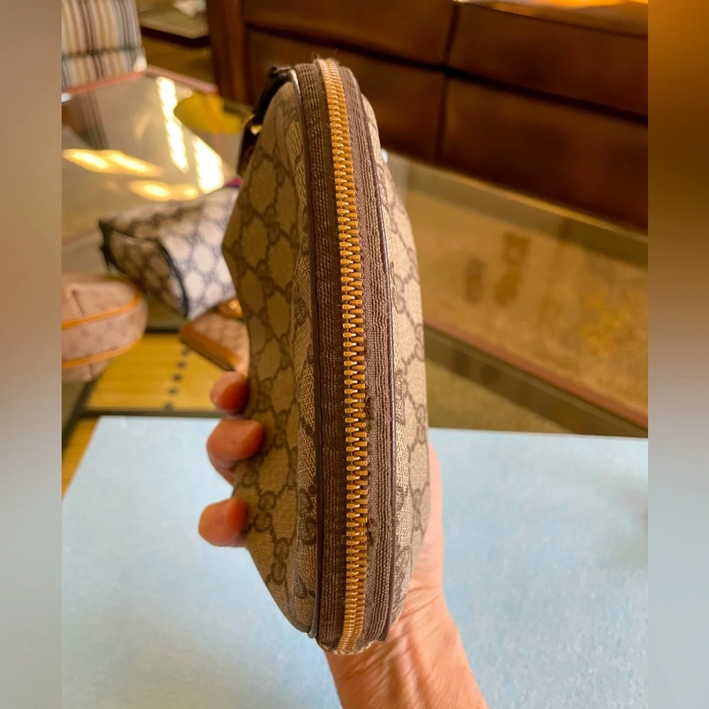 Vintage Gucci Mini Print Cosmetic Case Travel Clutch Brown - Picture 4 of 12